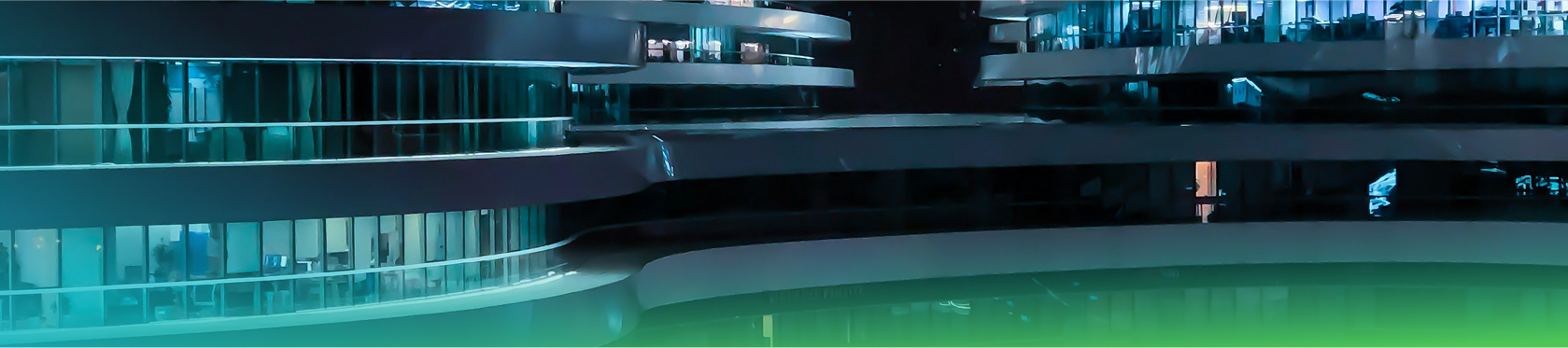 Modern building interior with blue lighting